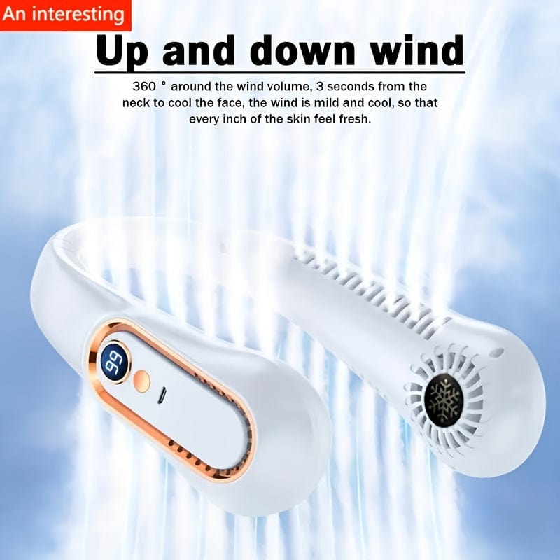 1pc Vaneless Hanging Neck Fan, Portable USB Cooling Fan With 5 Speeds And Digital Display - Super Powerful Technology And Bladeless Design For Outdoor Use | Karnz