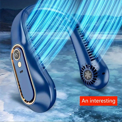 1pc Vaneless Hanging Neck Fan, Portable USB Cooling Fan With 5 Speeds And Digital Display - Super Powerful Technology And Bladeless Design For Outdoor Use | Karnz