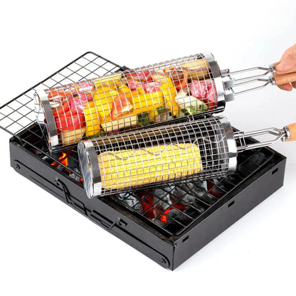 Portable Stainless Steel Rolling Grilling Basket BBQ Grill Accessory | Bowlift