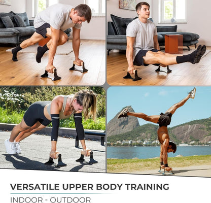 BowLift | PowerGrip Wooden Push Parallettes – Ergonomic Handstand Bars with Anti-Slip Base for Strength Training