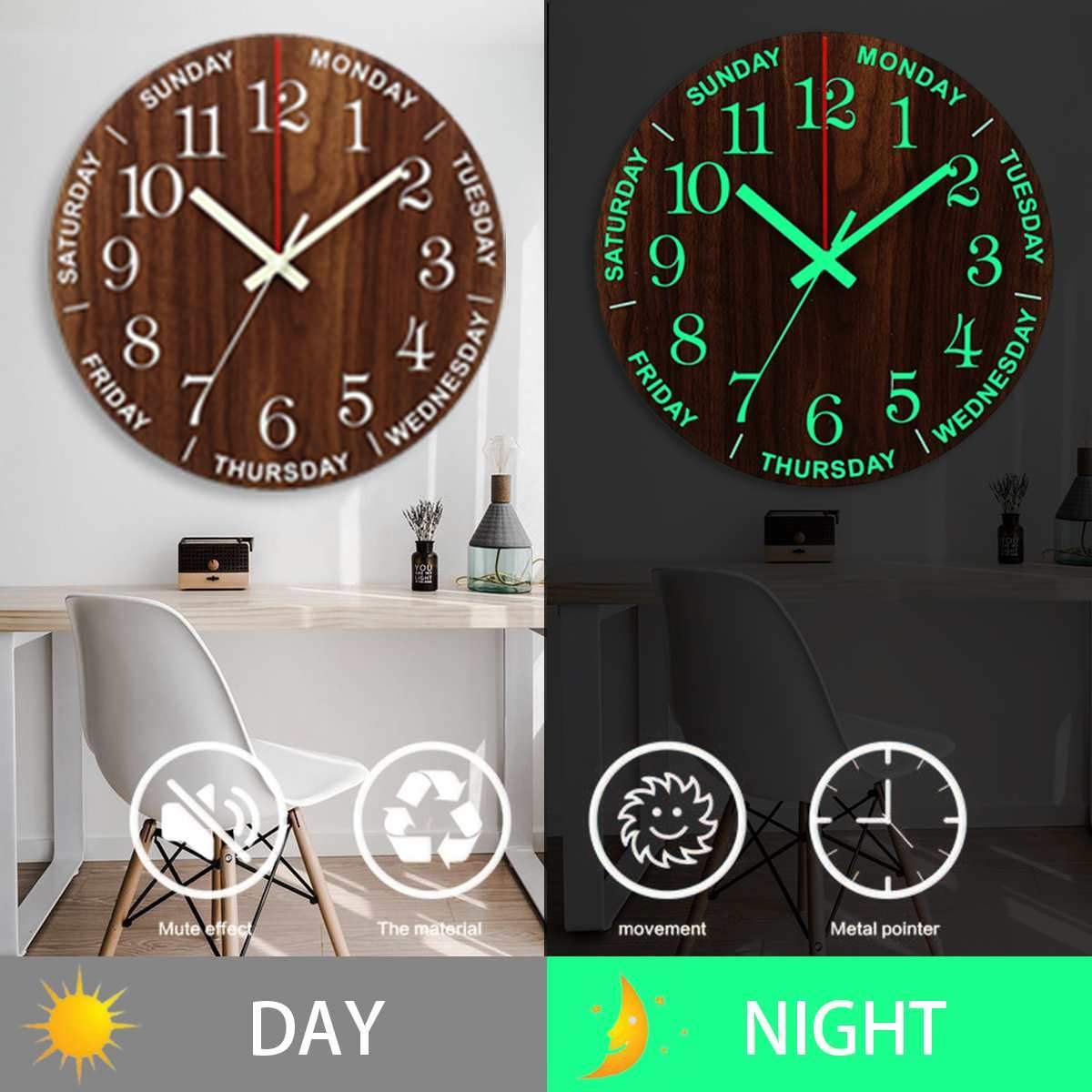 BowLift | 12 Inch Luminous Wall Clocks Home Decor Bedroom Decor