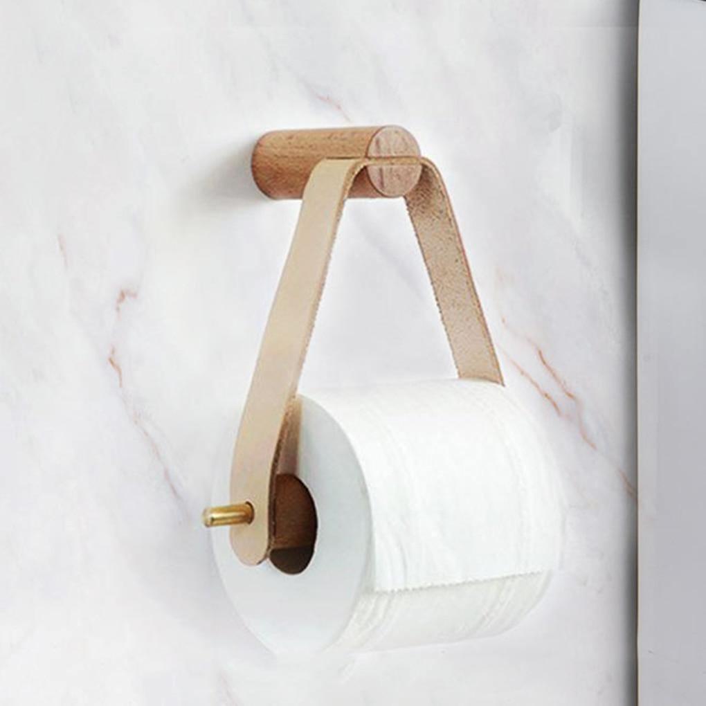 Skanto | High-Quality Toilet Paper Holder | Oak & Faux Leather | Minimalist Bathroom Design