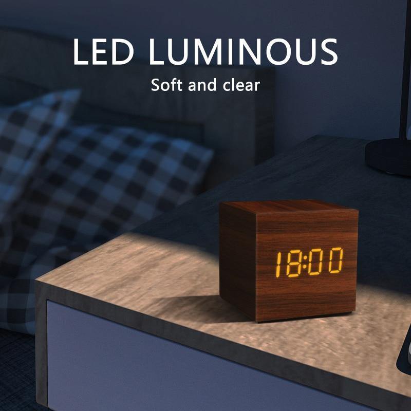 Skanto | Wooden LED Alarm Clock Cube