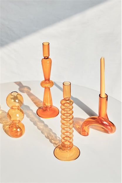 Modern Glass Candleholder-Orange | Bowlift