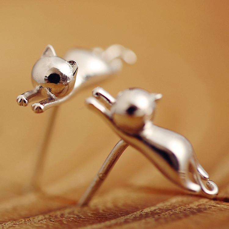 Sterling Silver Cat Earrings - Stud | Bowlift