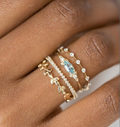 Skanto | Geometric Gold-Tone Combination Round Zircon Crystal Ring Set