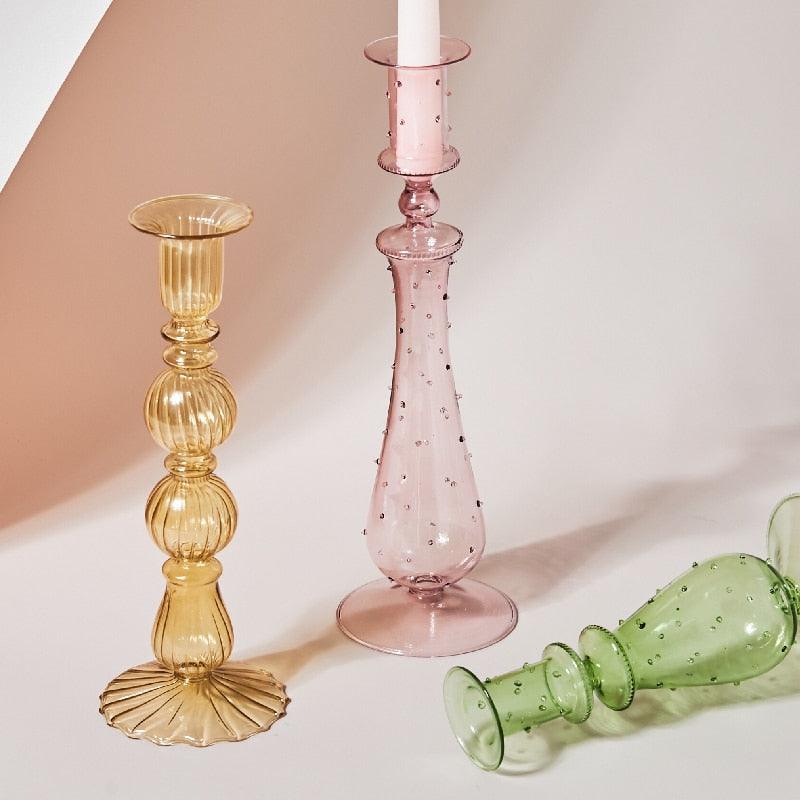 Skanto | GlowCharm Pastel Glass Candle Holder | Decorative Candle Holders | Elegant Table Decor