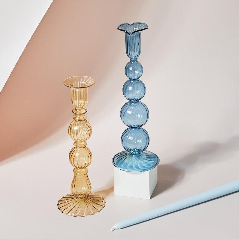 BowLift | GlowCharm Pastel Glass Candle Holder | Decorative Candle Stands | Elegant Table Decor