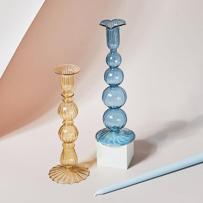 BowLift | GlowCharm Pastel Glass Candle Holder | Decorative Candle Stands | Elegant Table Decor