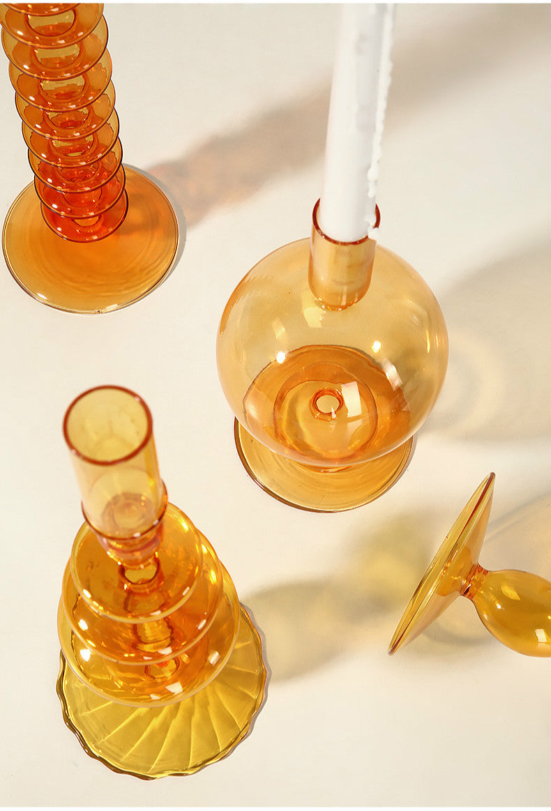 Modern Glass Candleholder-Orange | Bowlift
