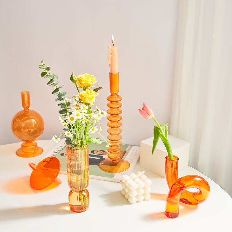 Modern Glass Candleholder-Orange | Bowlift