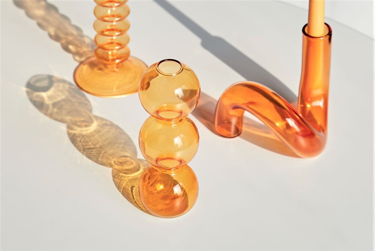 Modern Glass Candleholder-Orange | Bowlift