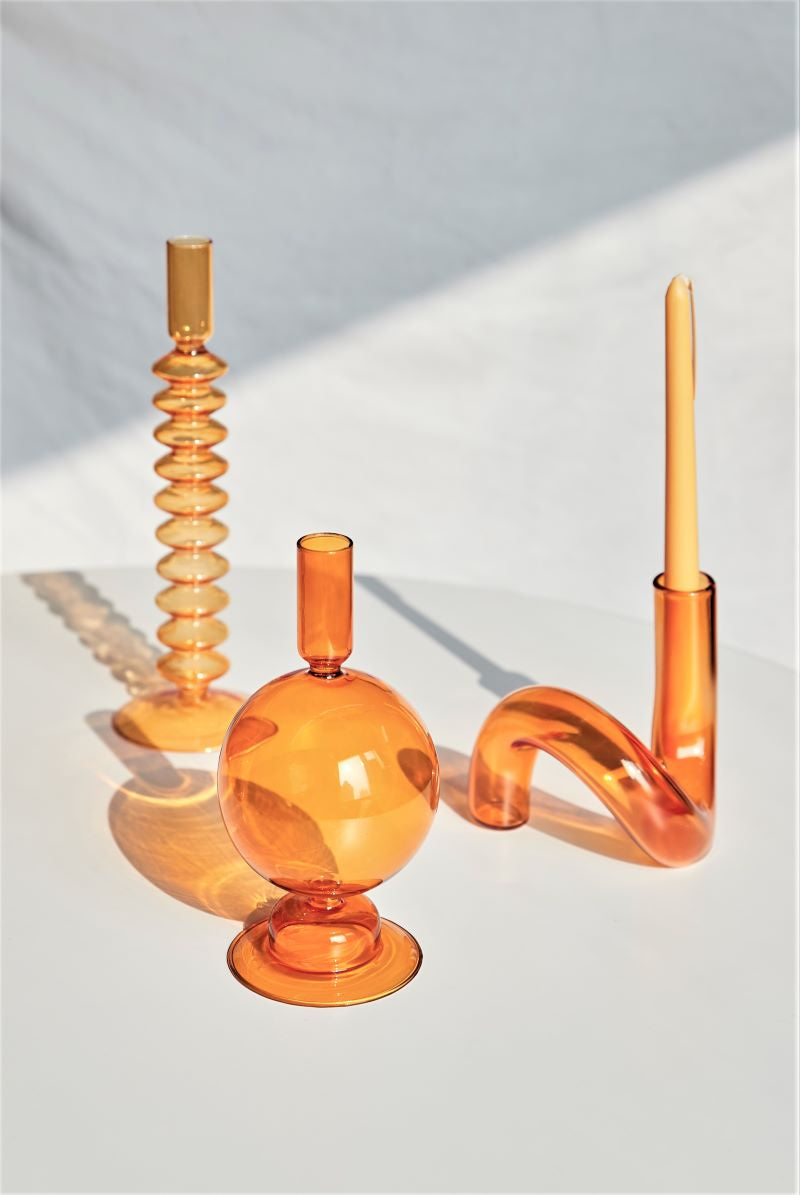 Modern Glass Candleholder-Orange | Bowlift