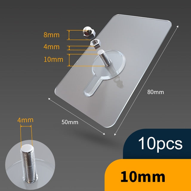 10 Pieces Heavy-Duty Punch-Free Transparent Adhesive Hooks