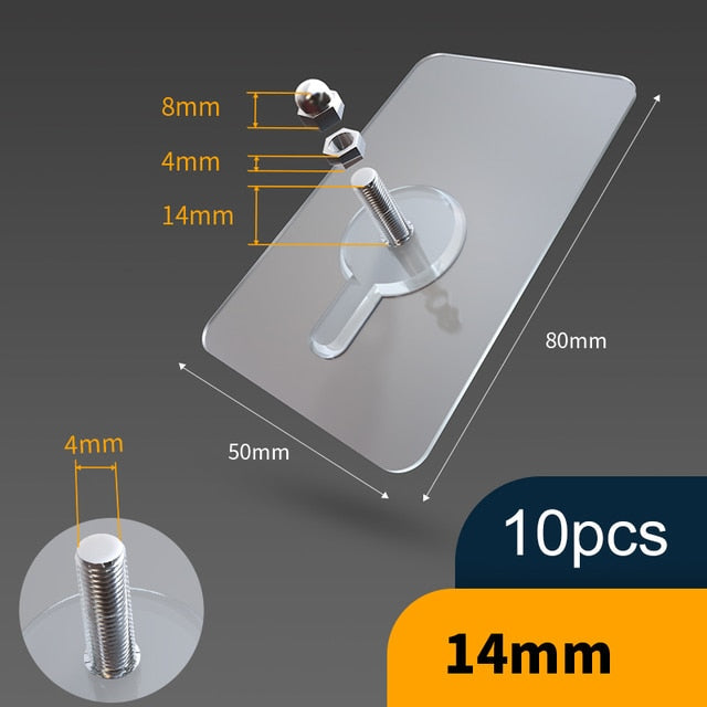 10 Pieces Heavy-Duty Punch-Free Transparent Adhesive Hooks