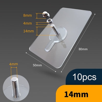 10 Pieces Heavy-Duty Punch-Free Transparent Adhesive Hooks