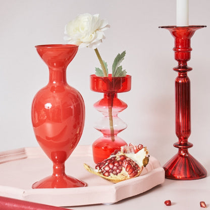 Skanto | Cherry Red Glass Candle Holder & Vases