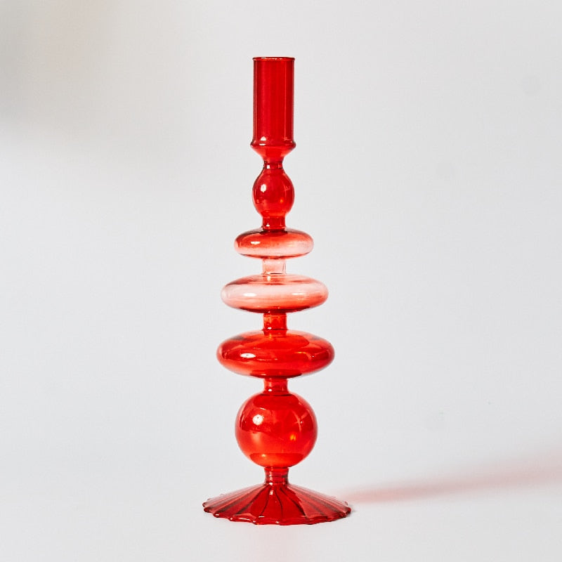 Skanto | Cherry Red Glass Candle Holder & Vases
