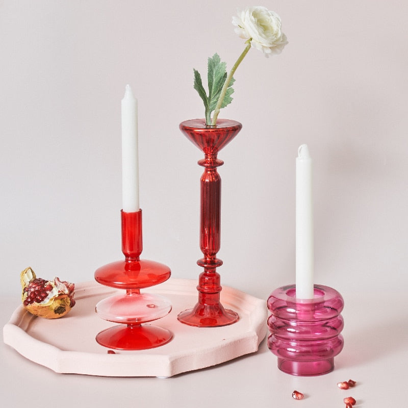 Skanto | Cherry Red Glass Candle Holder & Vases