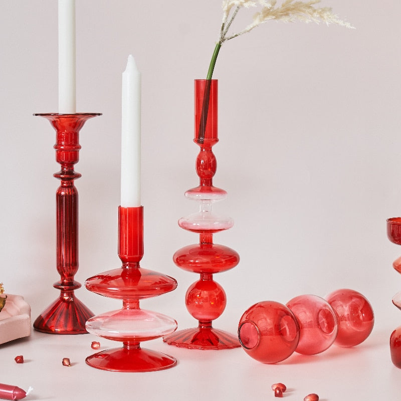 Skanto | Cherry Red Glass Candle Holder & Vases