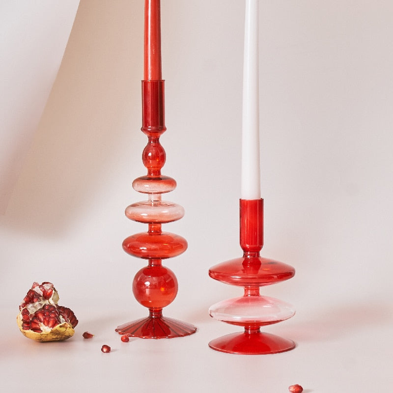 Skanto | Cherry Red Glass Candle Holder & Vases