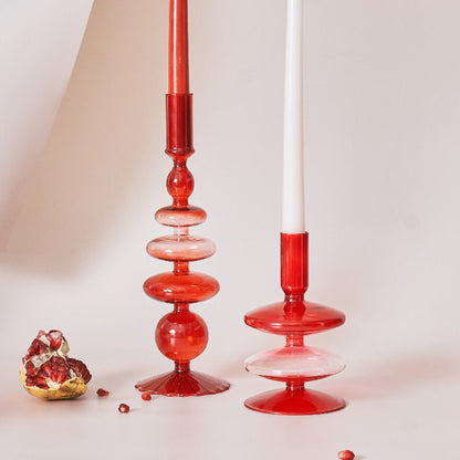 Skanto | Cherry Red Glass Candle Holder & Vases