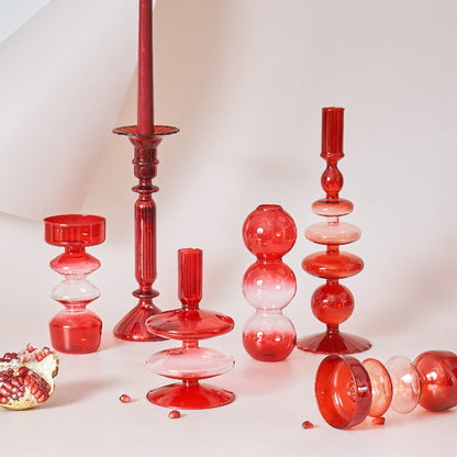 Skanto | Cherry Red Glass Candle Holder & Vases