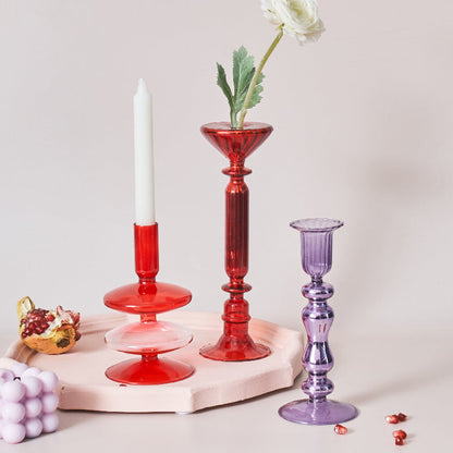 Skanto | Cherry Red Glass Candle Holder & Vases