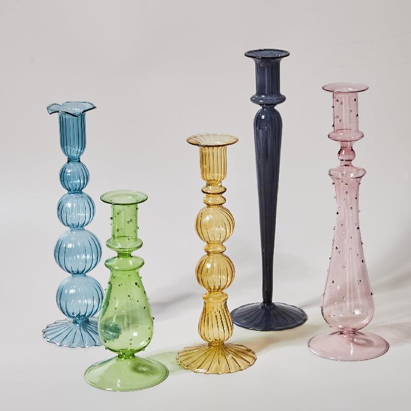 Skanto | GlowCharm Pastel Glass Candle Holder | Decorative Candle Holders | Elegant Table Decor