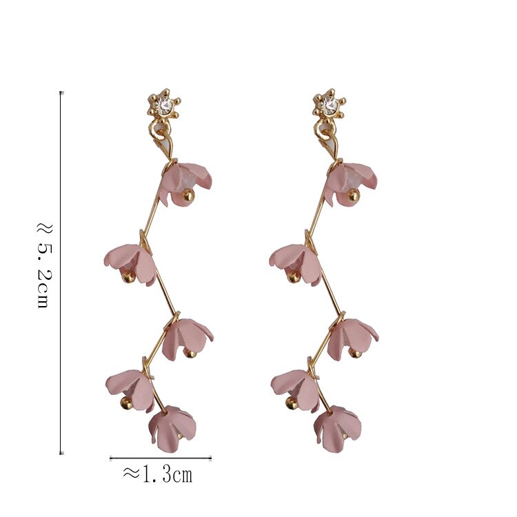 Skanto | Long Rhinestone Crystal Pink Sakura Flower with Zircon Clip Earrings