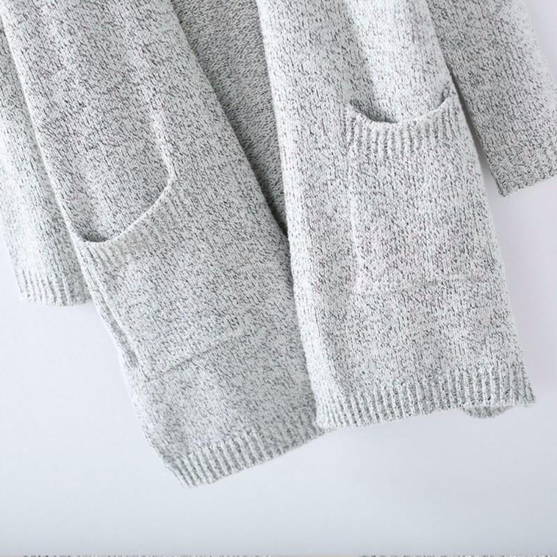 Skanto | Grey Long Sleeve Loose Knit Cardigan Sweater