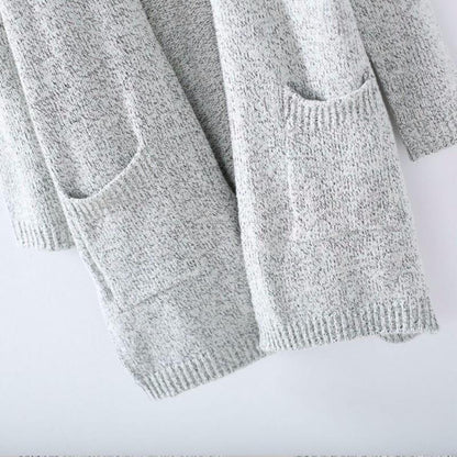 Skanto | Grey Long Sleeve Loose Knit Cardigan Sweater