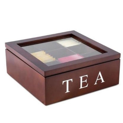 BowLift | Large Grid Caddy Wood Tea Storage Box