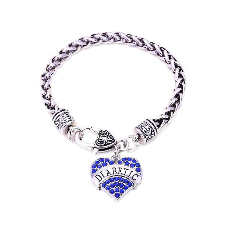 Skanto Skanto | Women's Diabetic Medical Alert ID Bracelet - Pink, Blue, Clear or Red Crystal Hearts - Diabetes