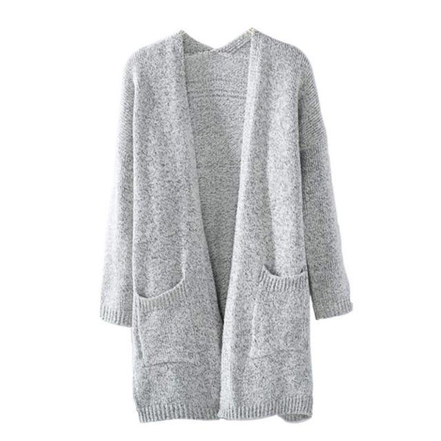 Skanto | Grey Long Sleeve Loose Knit Cardigan Sweater