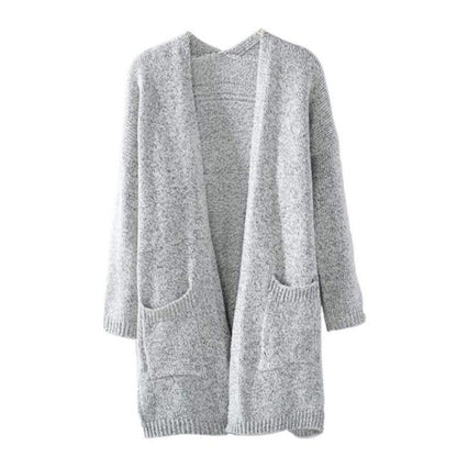Skanto | Grey Long Sleeve Loose Knit Cardigan Sweater