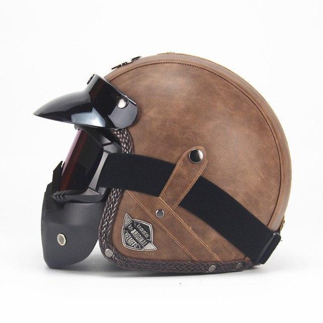 Skanto | Retro Vintage Open Face Motorcycle Helmet With Goggles