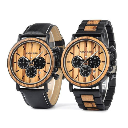 BowLift | Wood and Stainless Steel Wooden Watch w/ Luminous Hands Mens Quartz Wristwatch