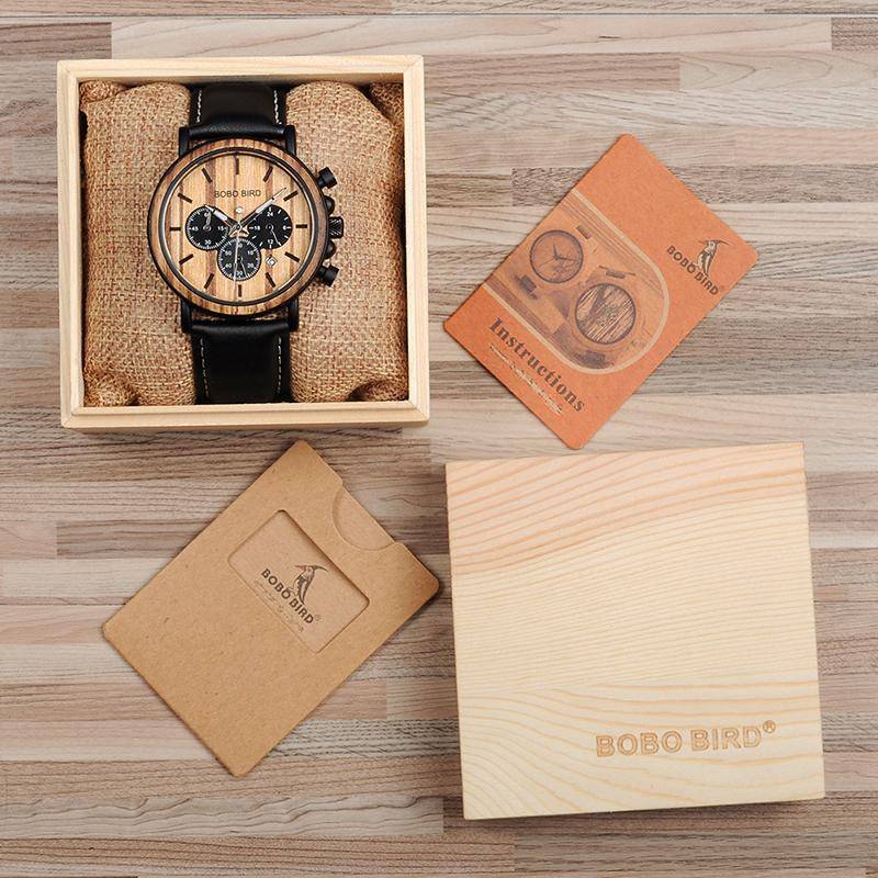 BowLift | Wood and Stainless Steel Wooden Watch w/ Luminous Hands Mens Quartz Wristwatch
