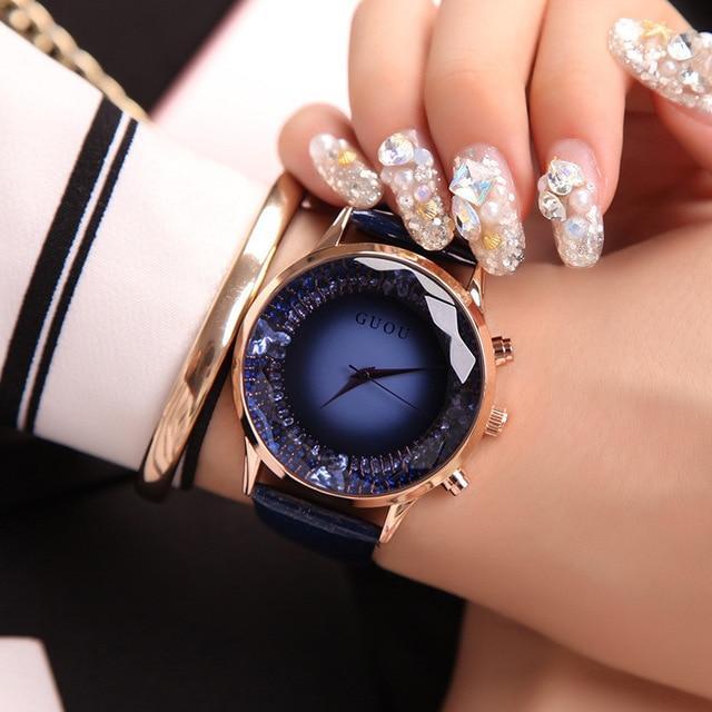 Skanto | Midnight Blue Luxury Diamond (Synthetic) Genuine Leather Women's Watch