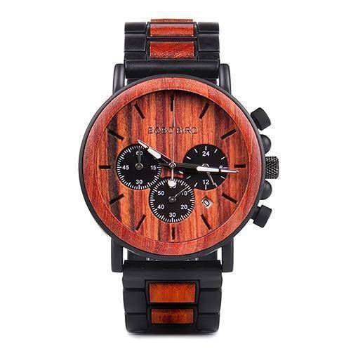 BowLift | Wood and Stainless Steel Wooden Watch w/ Luminous Hands Mens Quartz Wristwatch