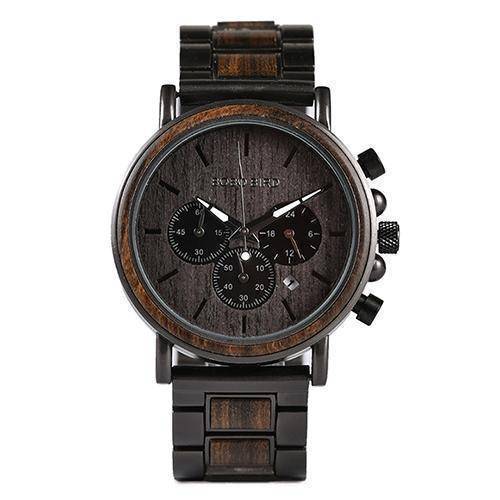 BowLift | Wood and Stainless Steel Wooden Watch w/ Luminous Hands Mens Quartz Wristwatch