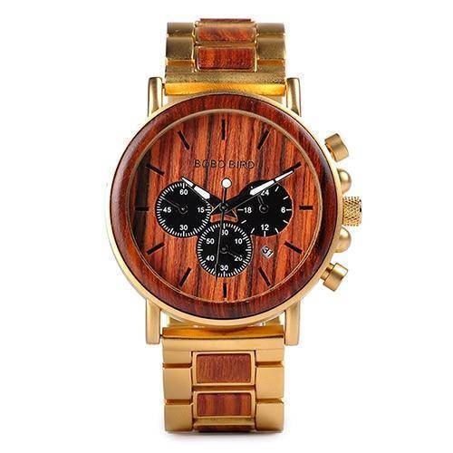 BowLift | Wood and Stainless Steel Wooden Watch w/ Luminous Hands Mens Quartz Wristwatch