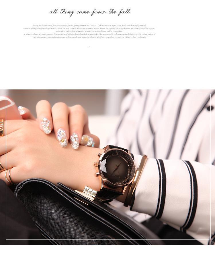 Skanto | Black Luxury Diamond Genuine Leather Women's Watch