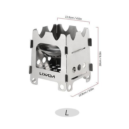BowLift | Pocket Rocket Stove Folding Wood Camping with Alcohol Tray Stainless Steel