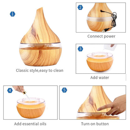 Skanto | Wood Grain Electric Humidifier Ultrasonic Essential Oil Diffuser