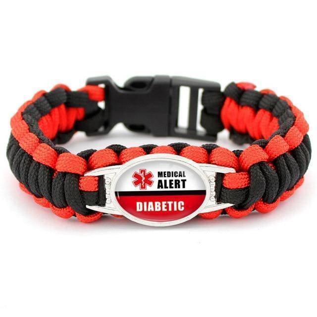 BowLift | Diabetic Medical Alert Bracelet - Red/Black Braided Rope for Type 1 and Type 2 Diabetes