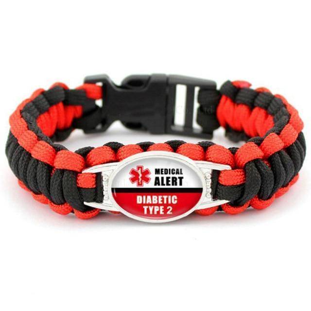 BowLift | Diabetic Medical Alert Bracelet - Red/Black Braided Rope for Type 1 and Type 2 Diabetes