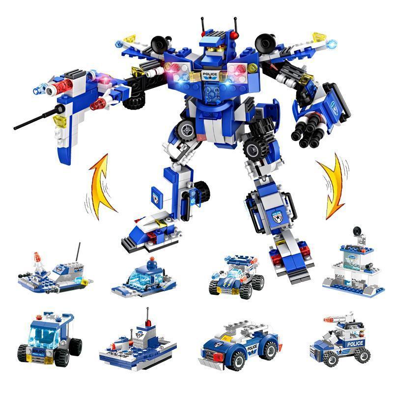 Skanto | 8-in-1 Police SWAT Robot Aircraft Building Blocks
