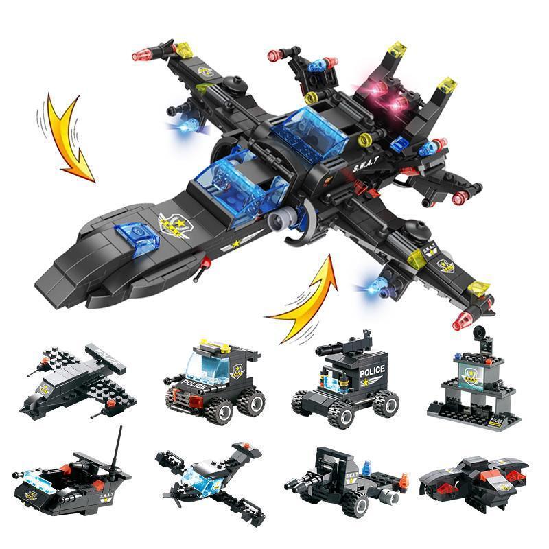 Skanto | 8-in-1 Police SWAT Robot Aircraft Building Blocks